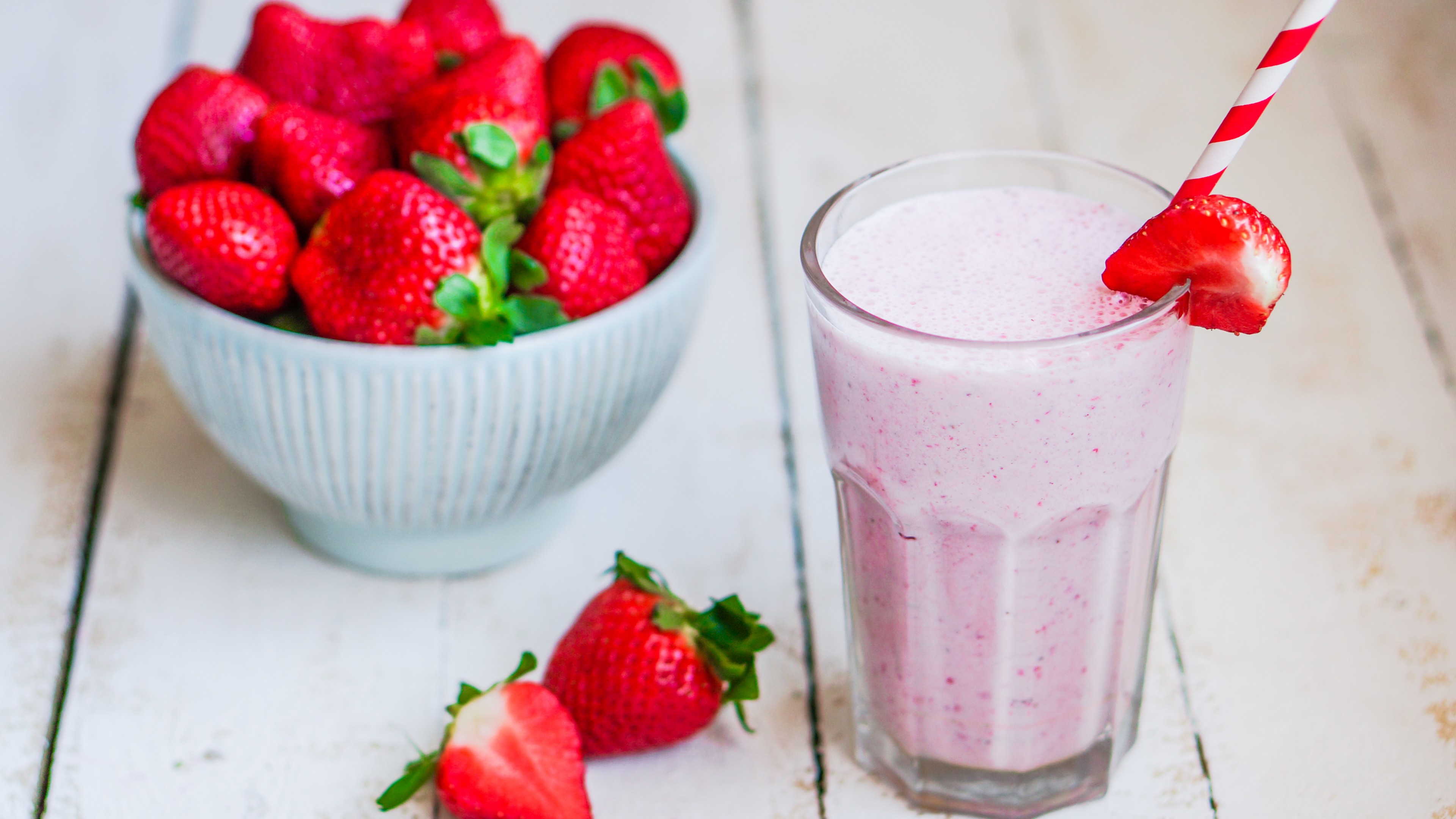 Wallpaper Milk shake, milk, strawberries, ice, , Food