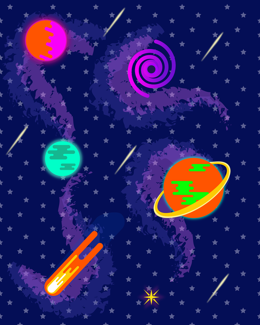 Arcade Carpet Neon Planets vector graphic