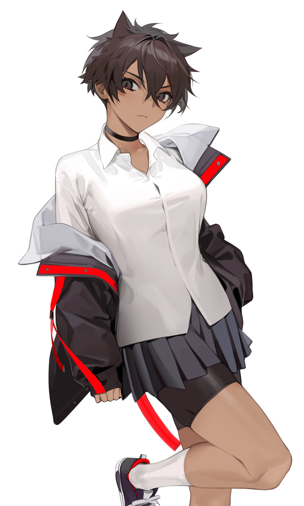 Wallpaper, anime girls, simple background, original characters, ohisashiburi, vertical, dark skin, short hair 1000x1662
