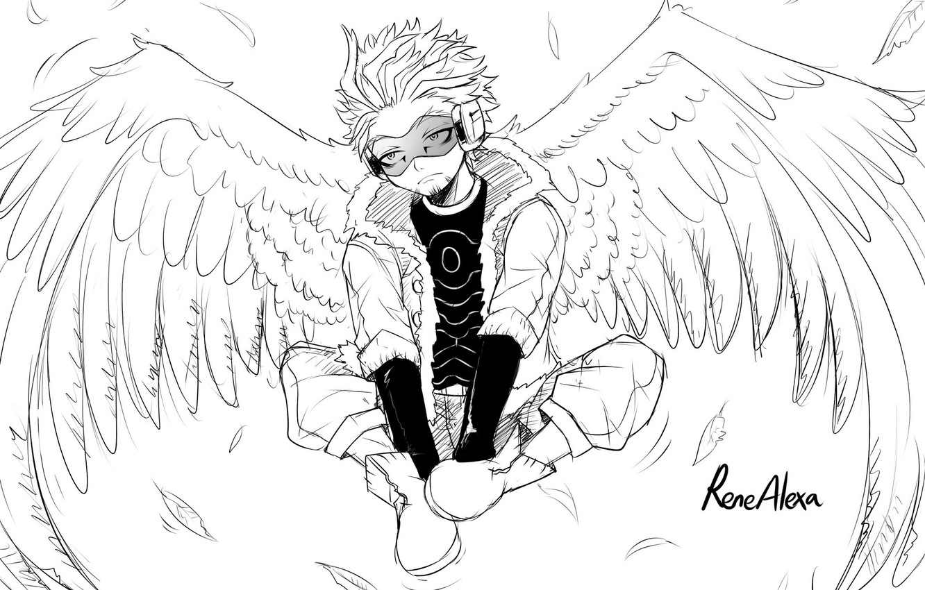 Wallpaper wings, angel, art, guy, black and white, My Hero Academia, Boku No Hero Academy, My Hero Academy image for desktop, section сёнэн