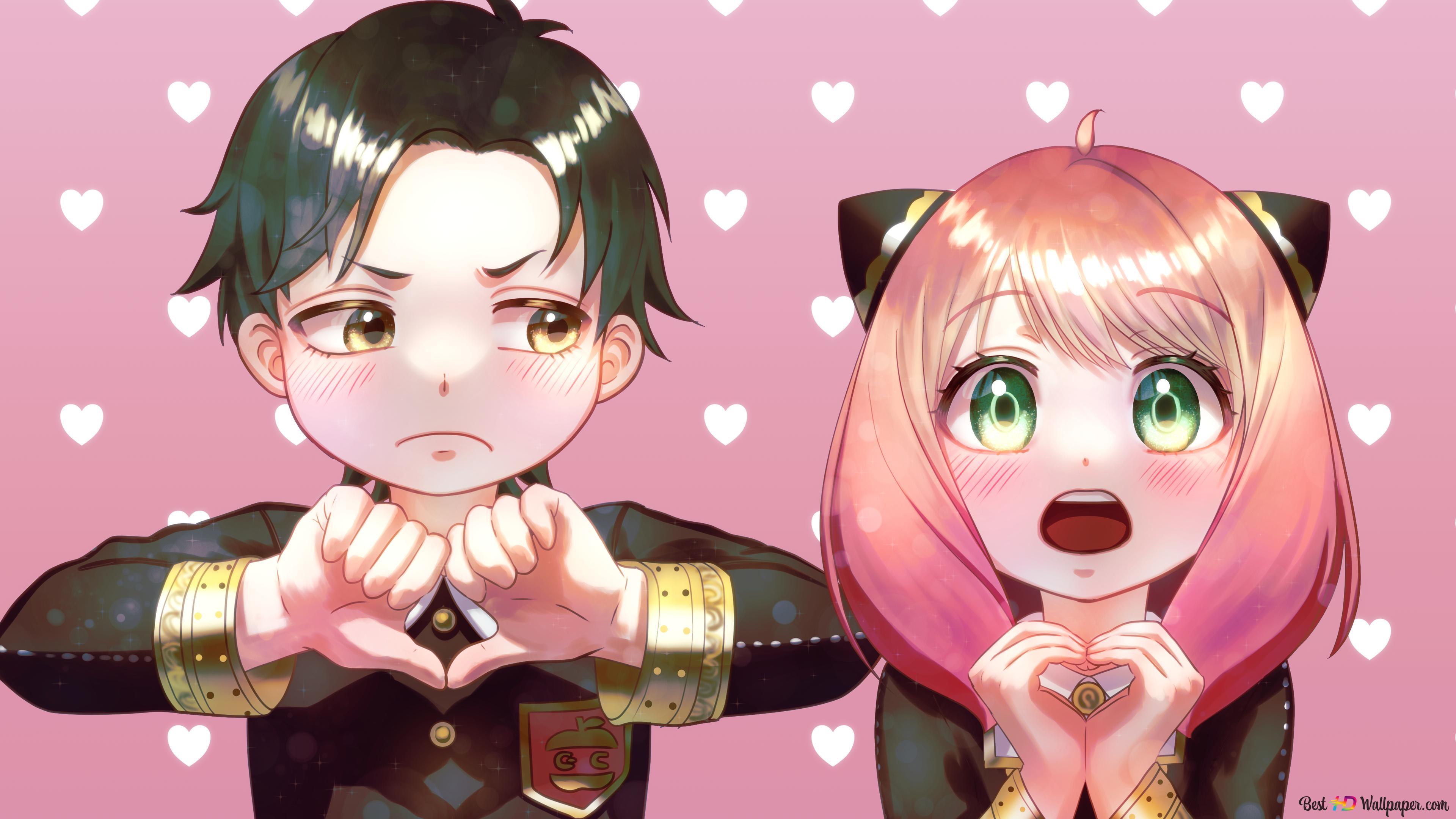 Spy x Family and Damian doing heart sign 4K wallpaper download