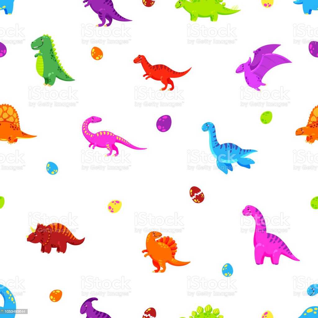 Dinosaur Cartoon Vector Background Seamless Pattern Texture Wallpaper Stock Illustration Image Now