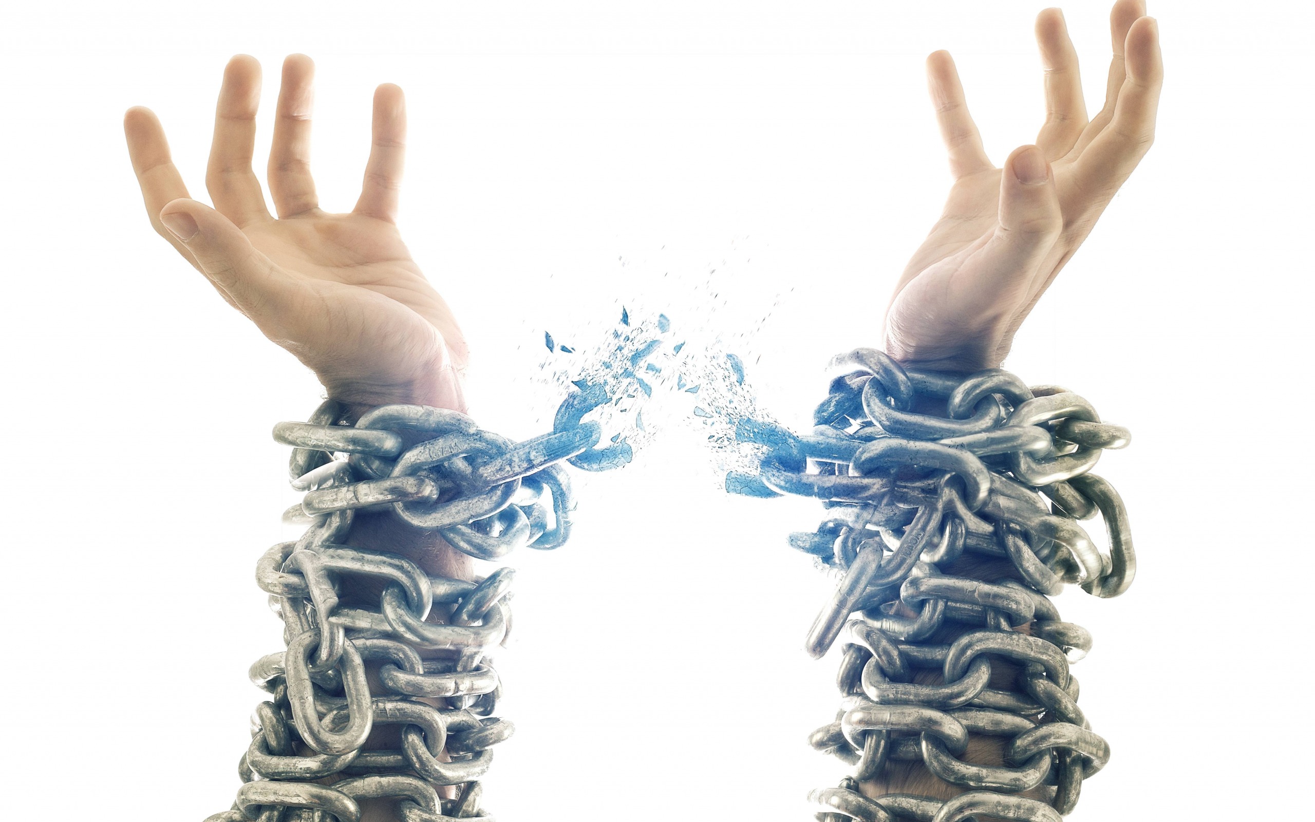 Download wallpaper broken chains on hands, release, chains, freedom concepts, free hands for desktop with resolution 2560x1600. High Quality HD picture wallpaper