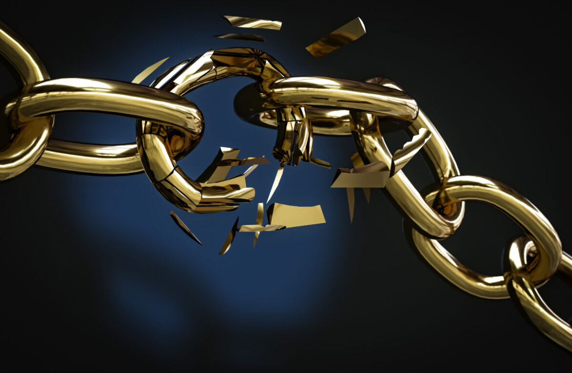 golden chain broken 3D illustration. The Fintech Times