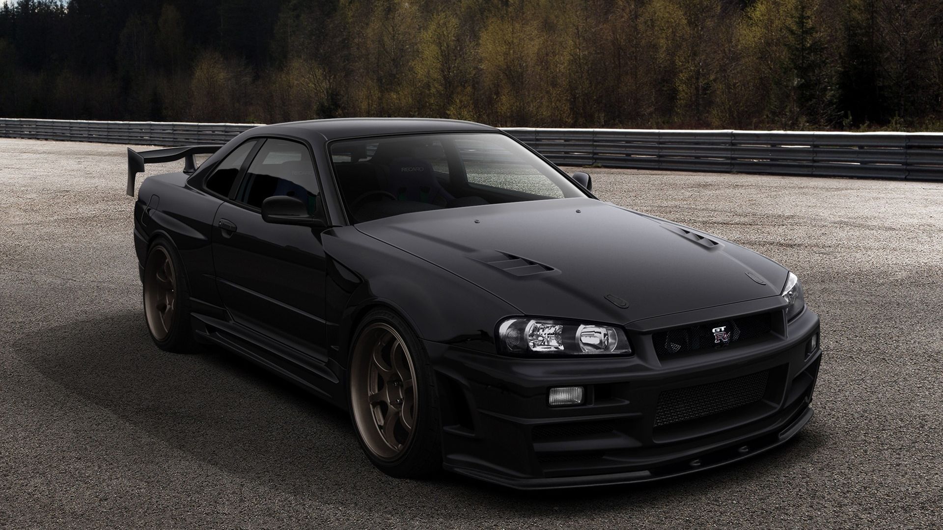 Desktop Wallpaper Nissan Skyline Gt R, Black Car, Front View, HD Image, Picture, Background, 4d405d