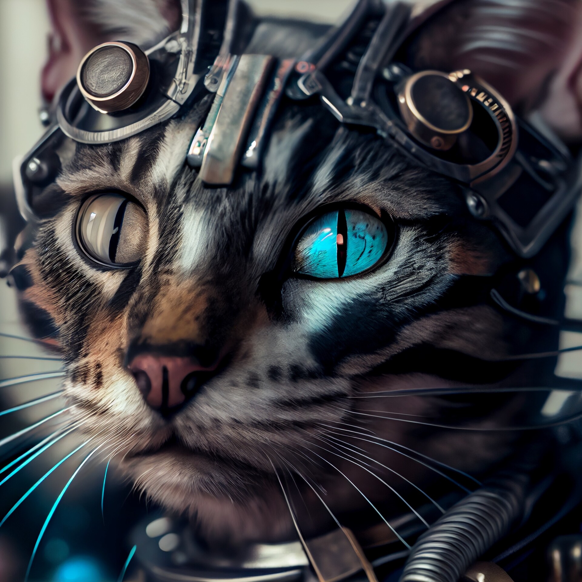 The blue eyes and brown eyes cyber cat