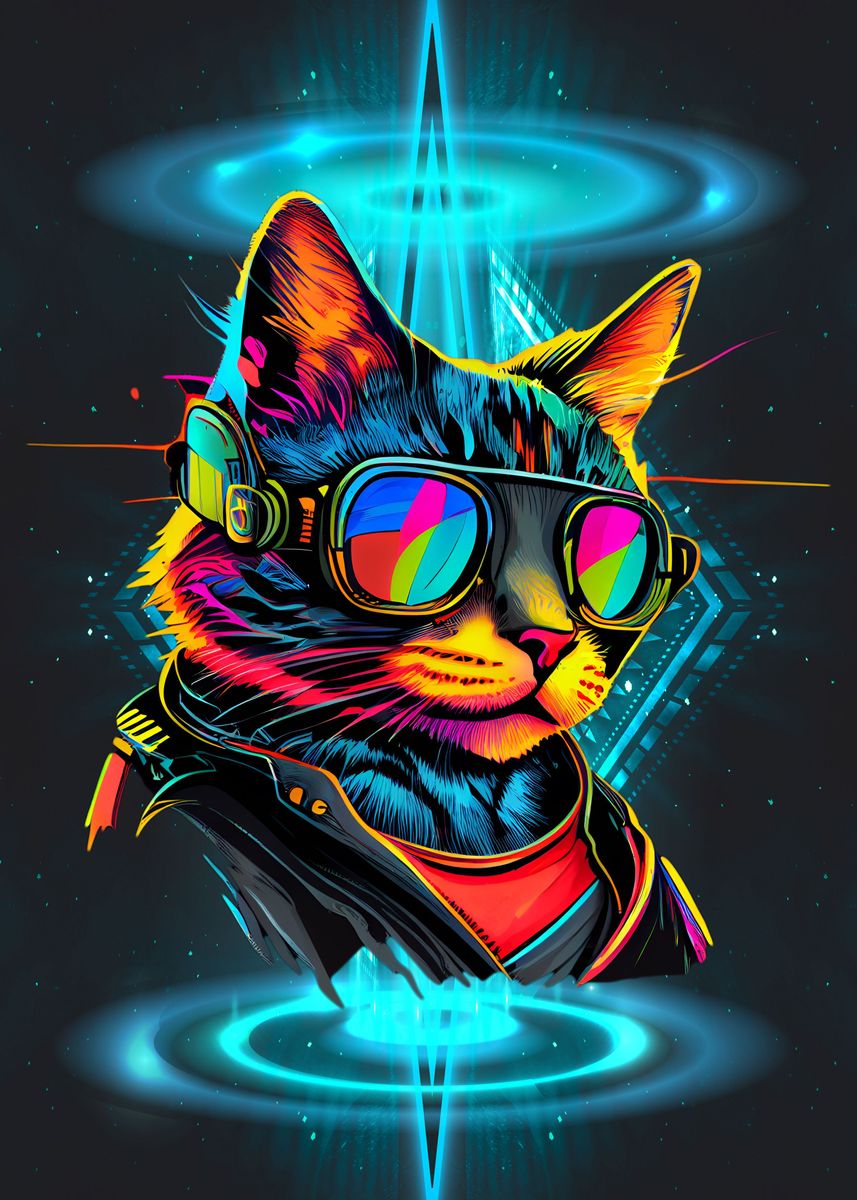 Cool Space cat neon' Poster