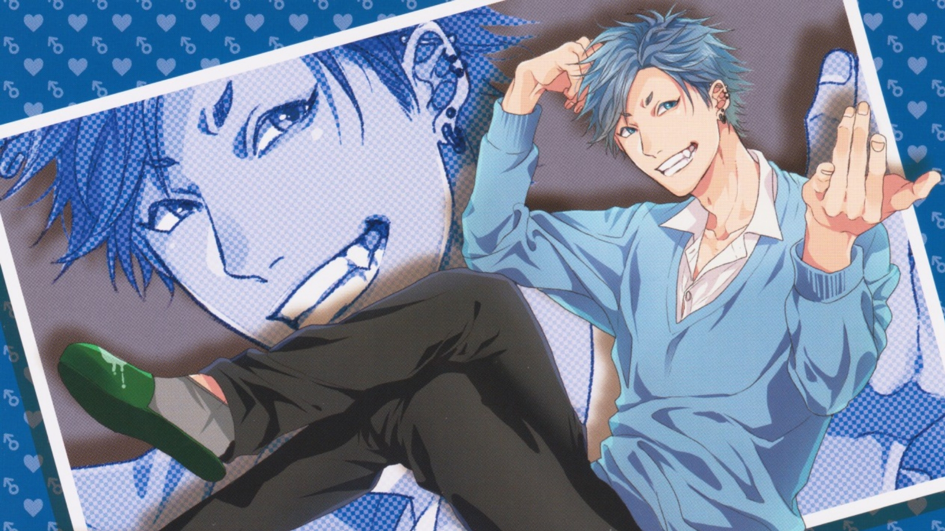 Anime Boys Anime Blue Hair Legs Crossed Wallpaper:1920x1080