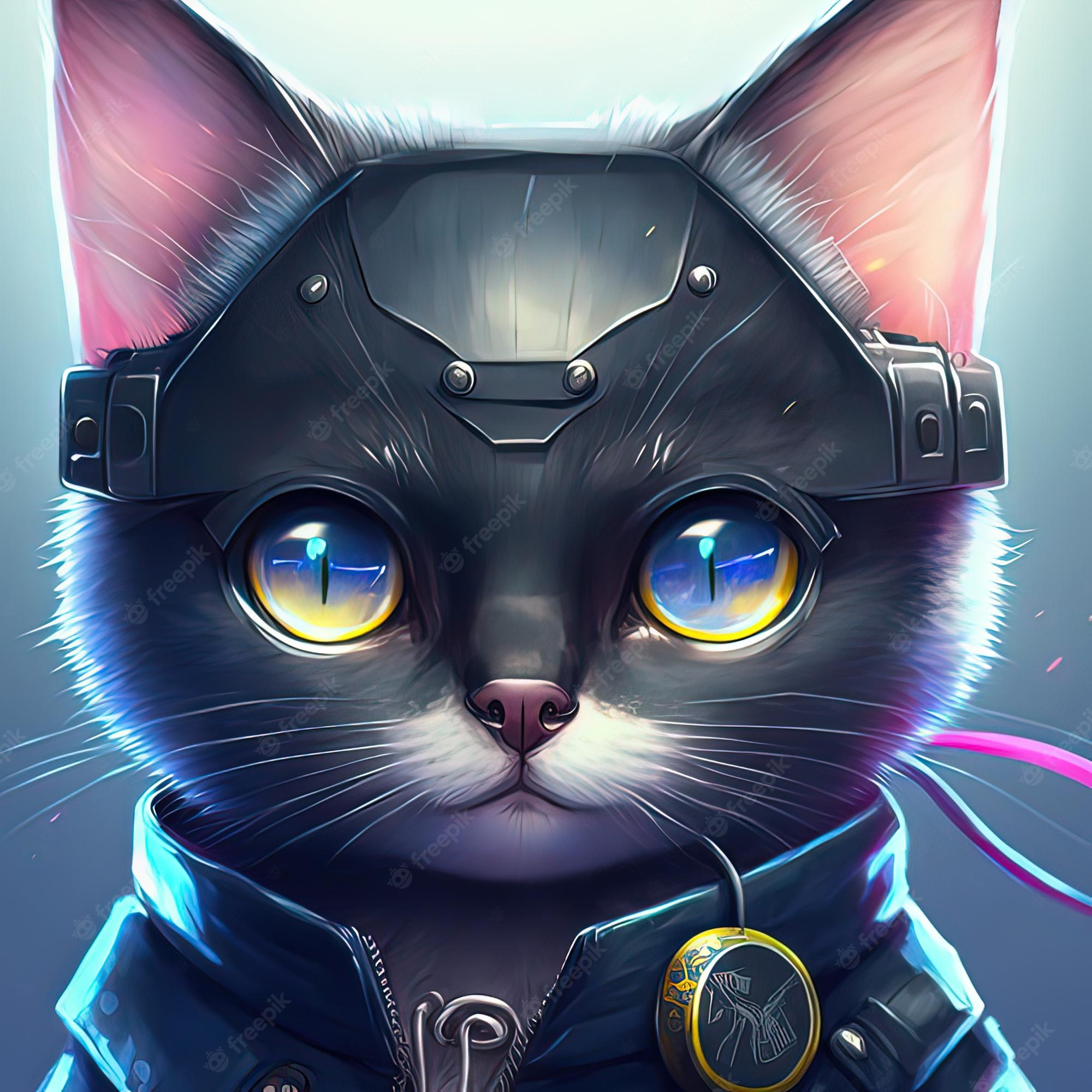 Premium Photo. Futuristic cyber cat in cyberpunk style digital art style illustration painting
