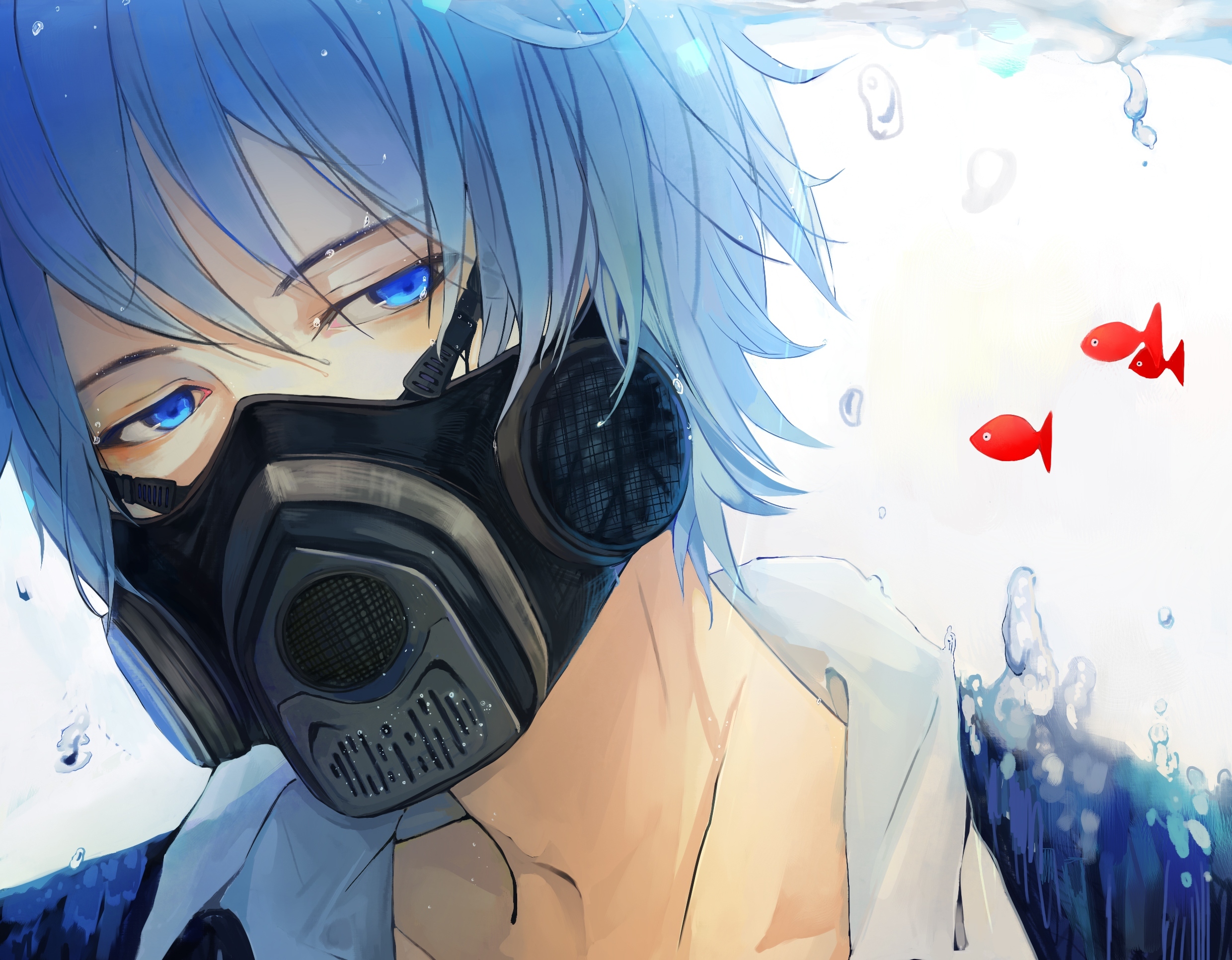 HD desktop wallpaper: Anime, Mask, Fish, Vocaloid, Blue Eyes, Blue Hair, Kaito (Vocaloid) download free picture