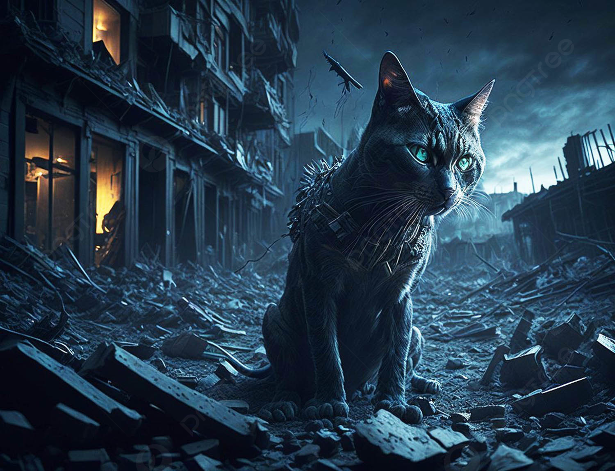 Black Cat Stand In Ruins After Natural Disaster For Newspaper Article Photojournalism Background Backdrop, Paint, Bencana Alam, Movie Background Image And Wallpaper for Free Download
