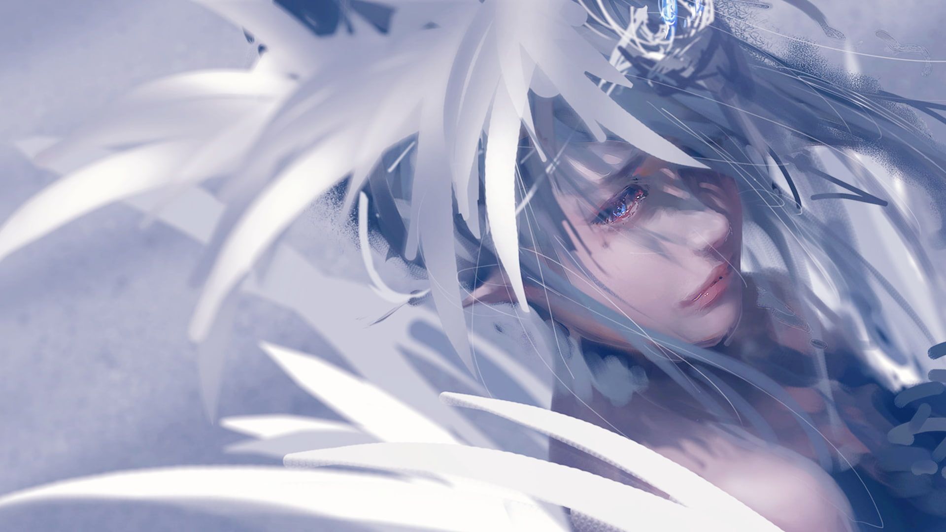 blue eyes #feathers #crown #WLOP P #wallpaper #hdwallpaper #desktop. Fantasy art, Artist, Digital artist