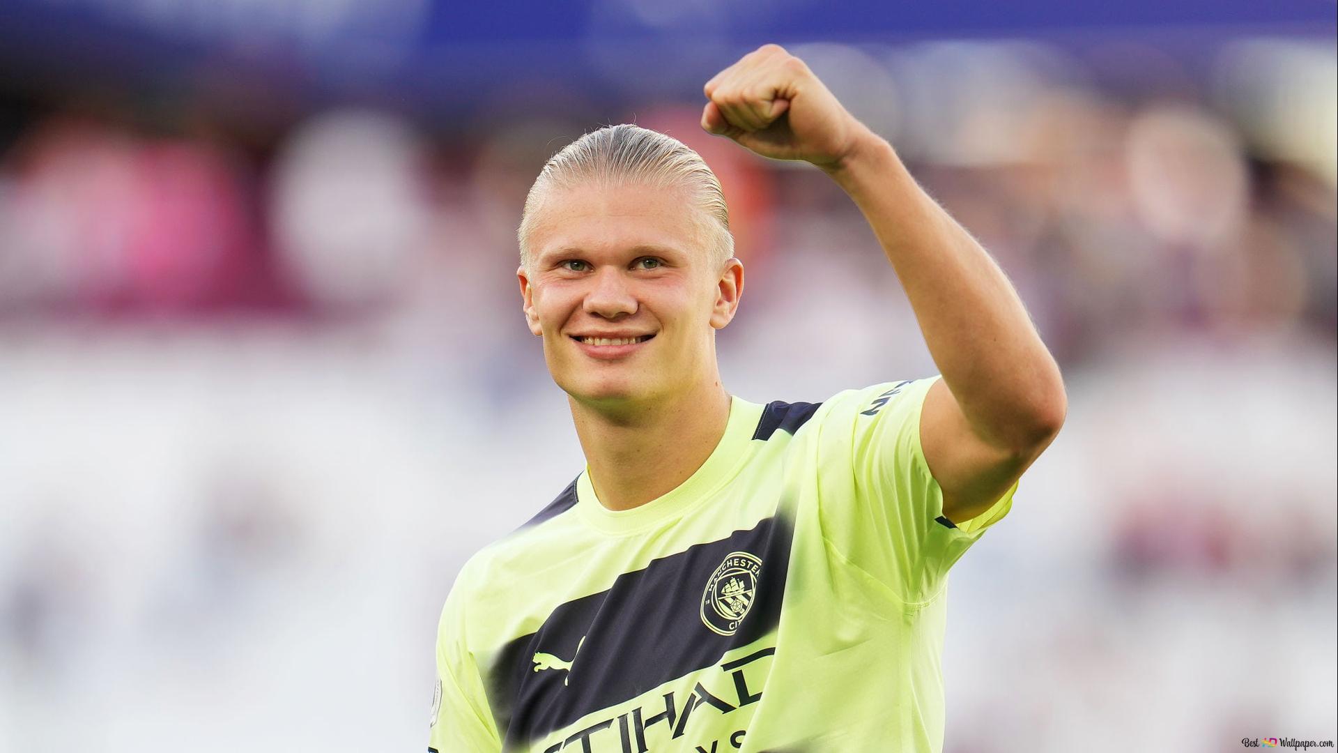 Manchester City young football player Erling Haaland hand sign 2K wallpaper download