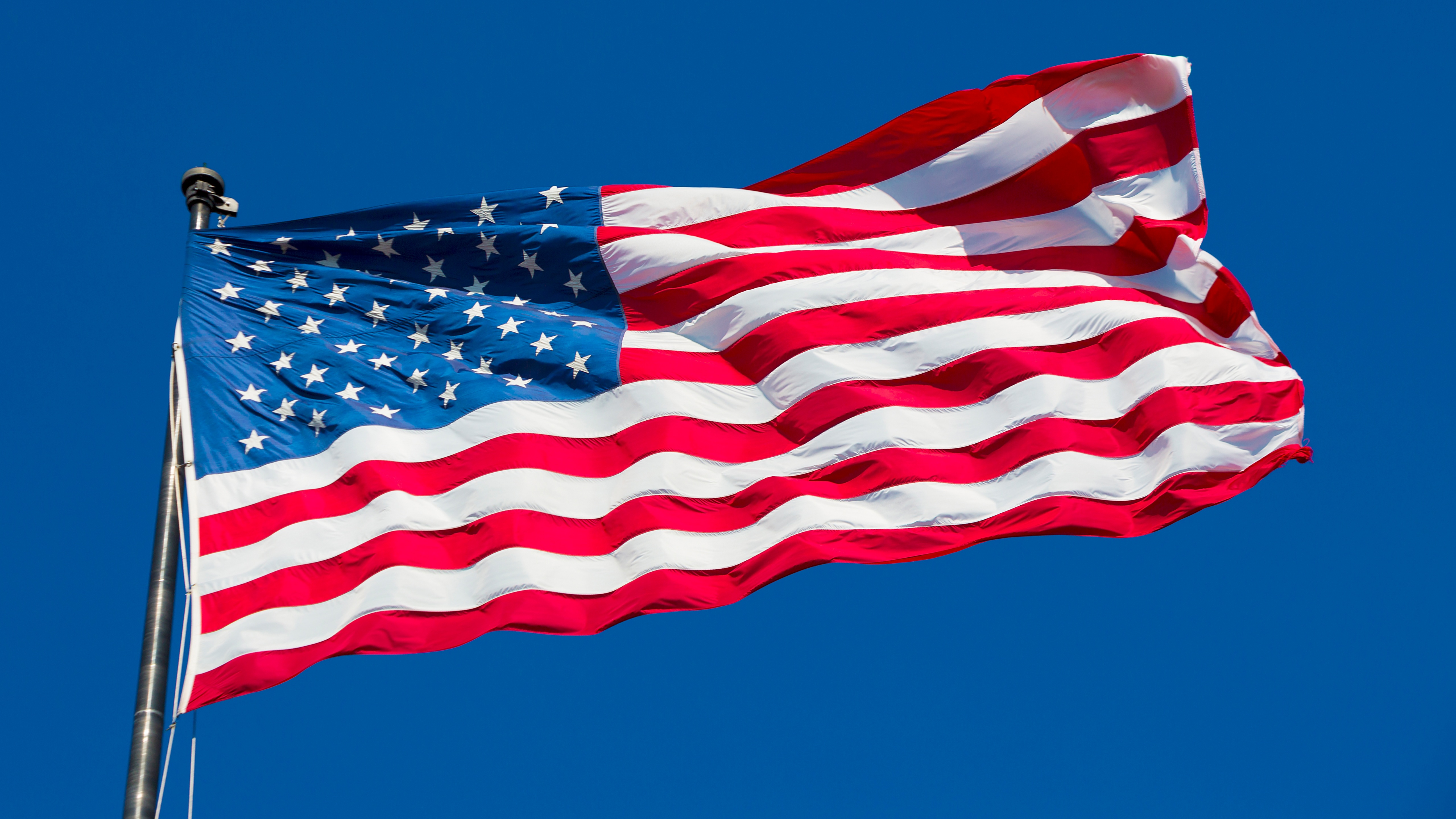 Flag of USA Wallpaper 4K, Blue Sky, American flag, World