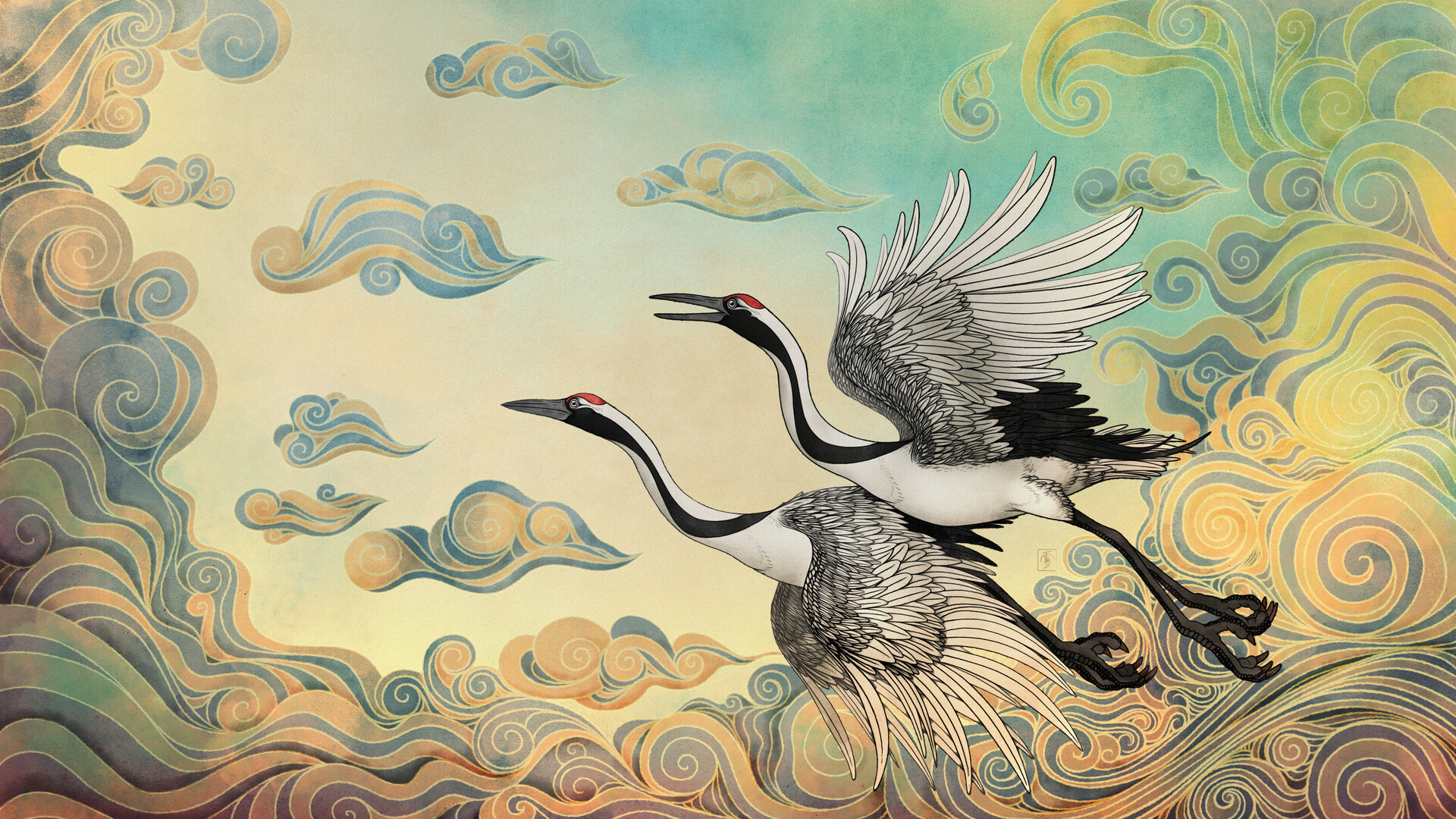 Red Crowned Cranes