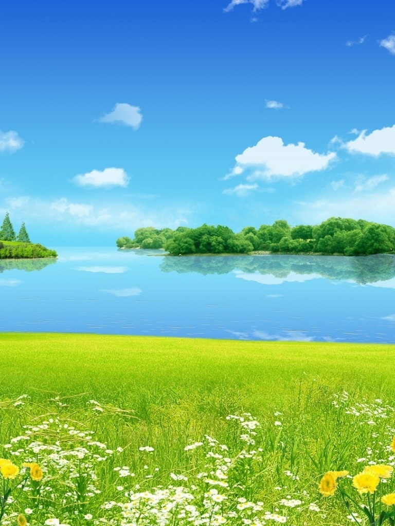 Summer Meadow Lake & Sky iPad wallpaper