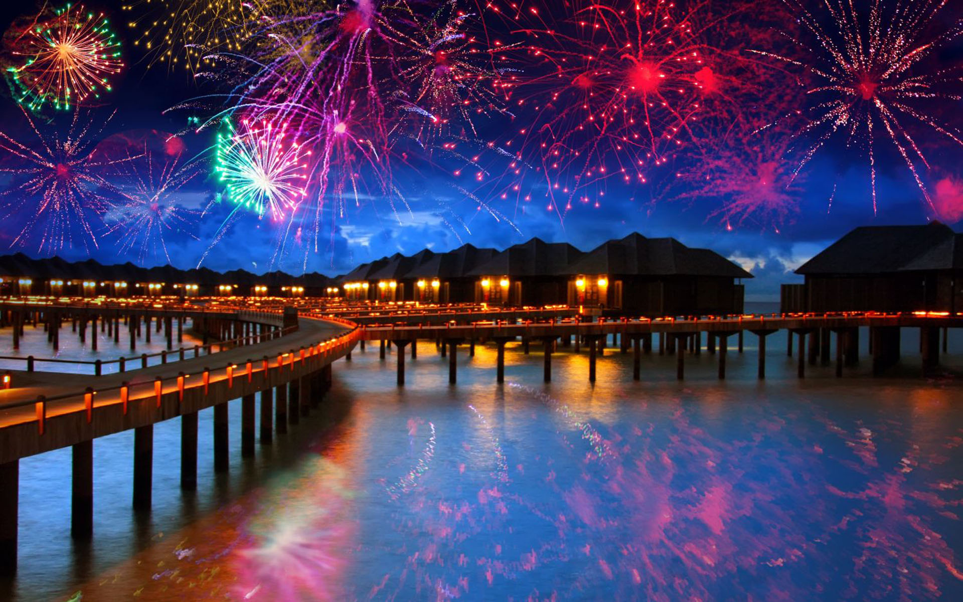 Mobile wallpaper: New Year, Night, Fireworks, Photography, Maldives, 802827 download the picture for free