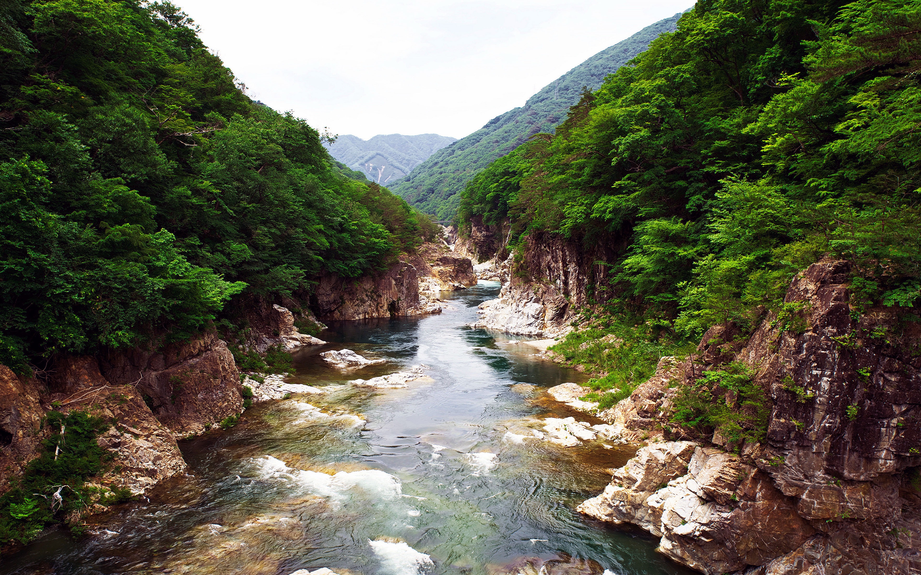 Download wallpaper Nikko National Park, 4k, mountain river, cliffs, forest, Japan, Asia, japanese landmarks for desktop with resolution 3840x2400. High Quality HD picture wallpaper