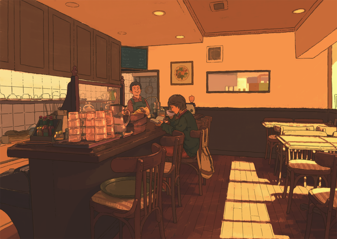 animescapes. Anime café, Anime café background, Anime coffee