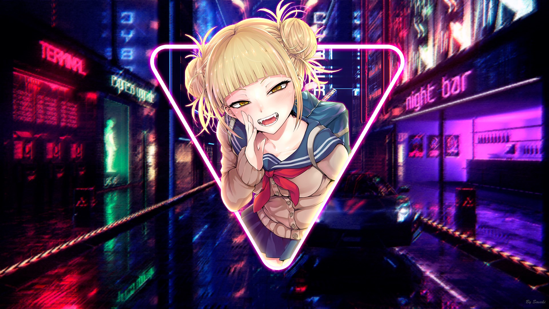 neon, anime, anime girls, city, Himiko Toga, Boku no Hero Academia Gallery HD Wallpaper