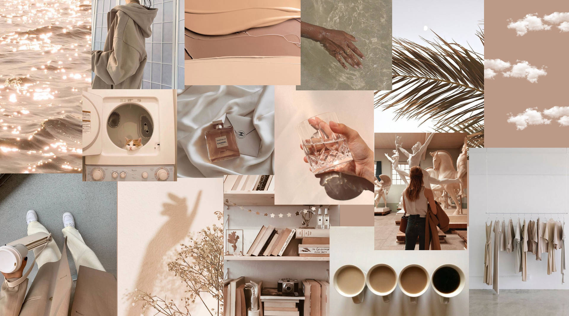 Download Drinks And Nature Beige Aesthetic Collage Wallpaper