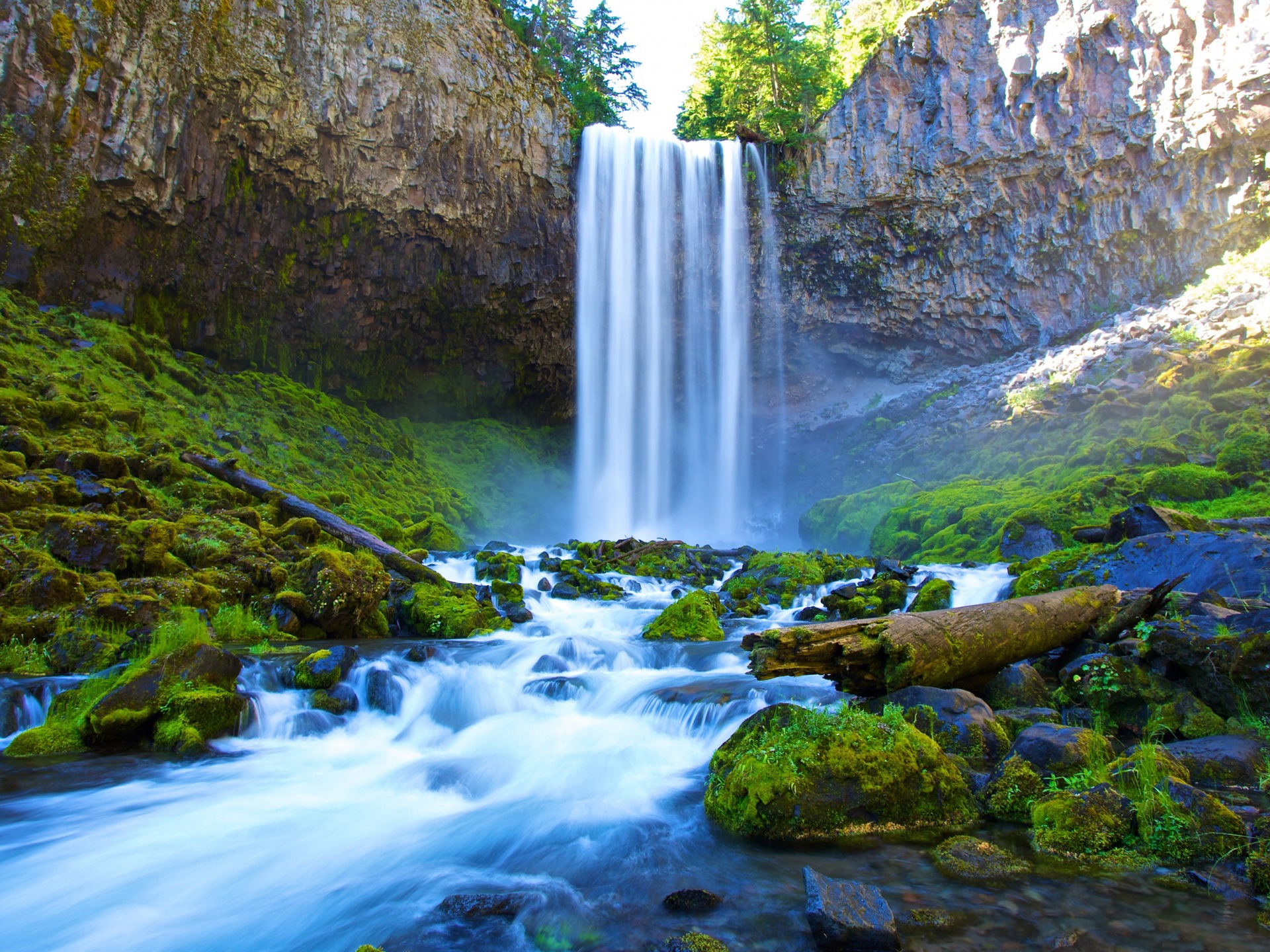 Summer River Waterfall Water Oregon Travel Scenery HD Wallpaper