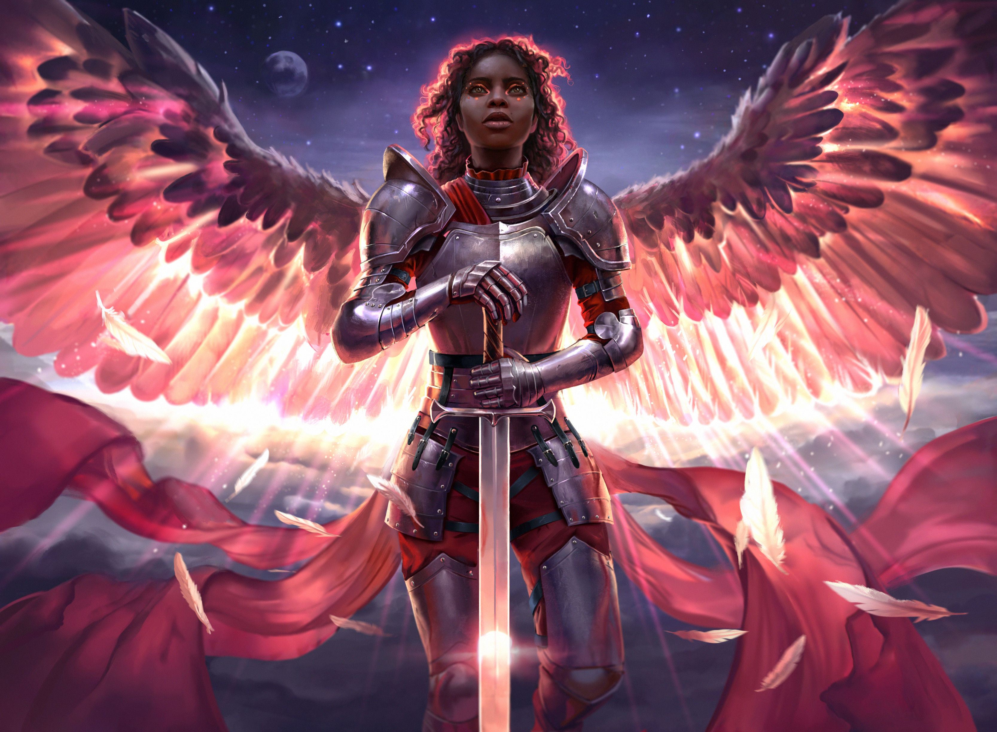 Wallpaper, angel, women, sword, girls with swords, wings, fantasy girl, fantasy art 3334x2449