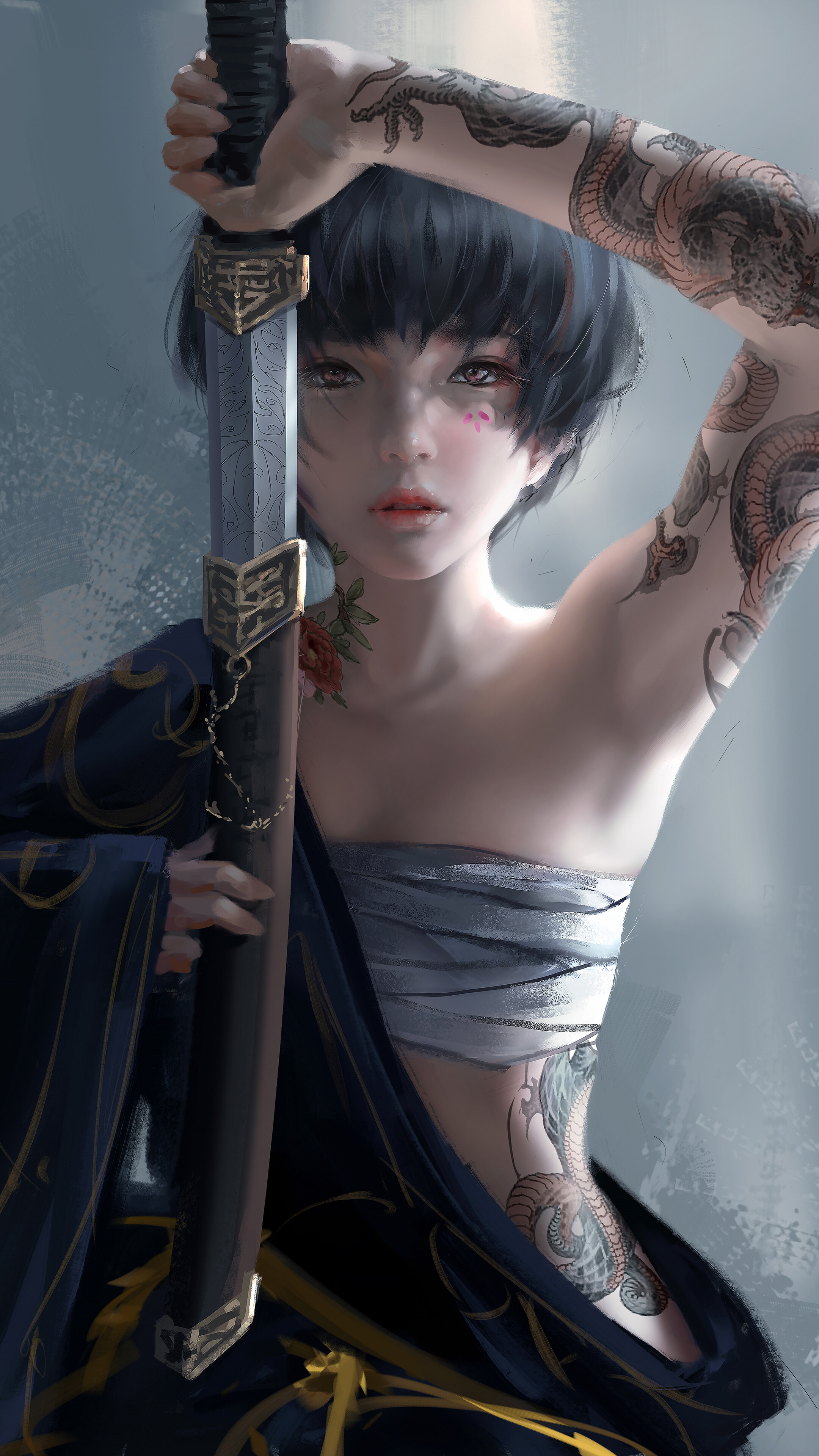 Fantasy, Girl, Tattoo, Warrior, Sword, 4k Gallery HD Wallpaper