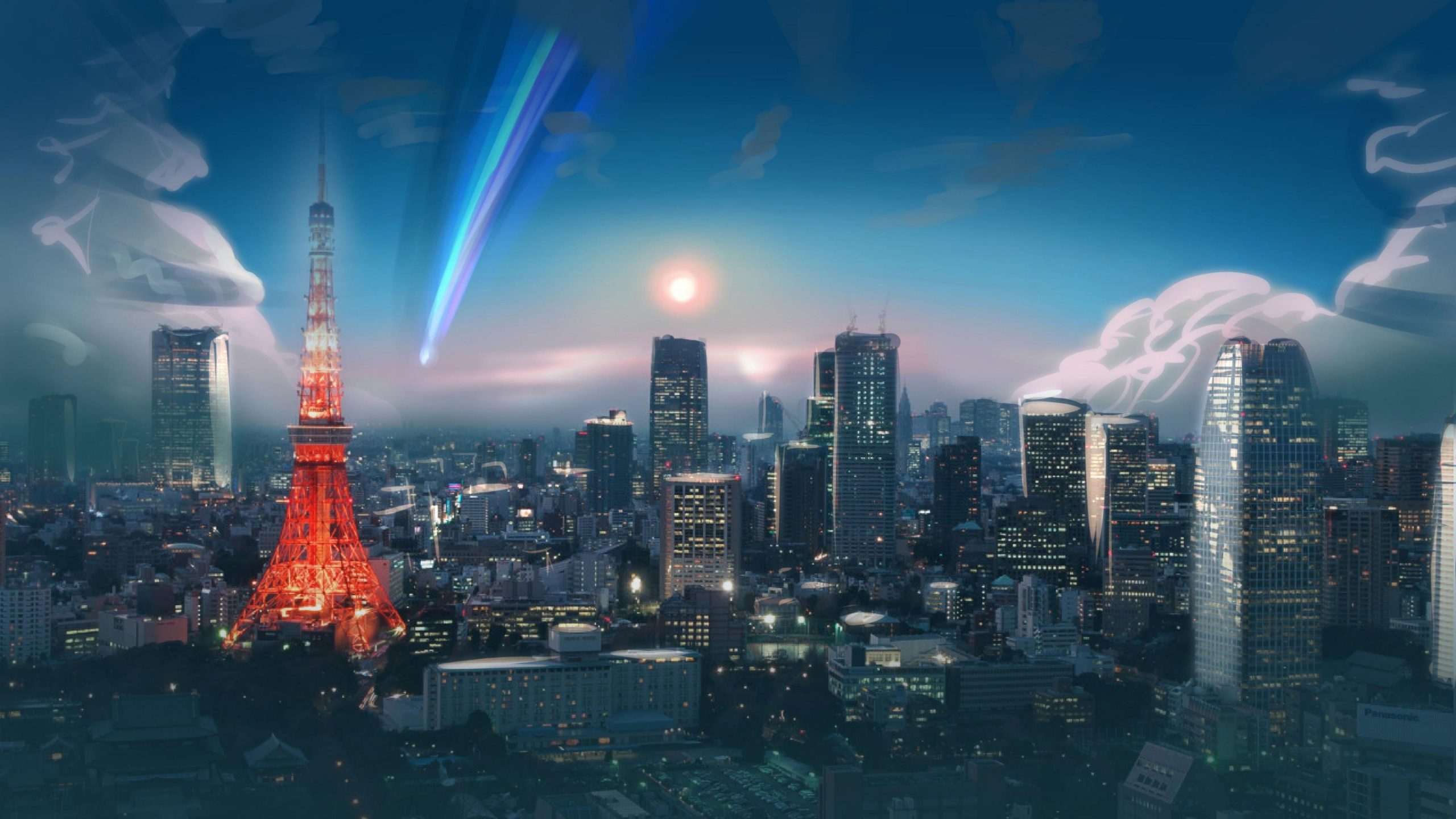 Wallpaper City, Anime, Tokyo, Tower, Comet, Sky 3840x2160