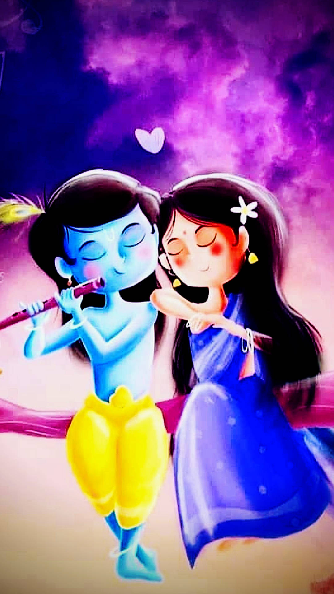 Download Cute Radha Krishna Purple Sky Wallpaper