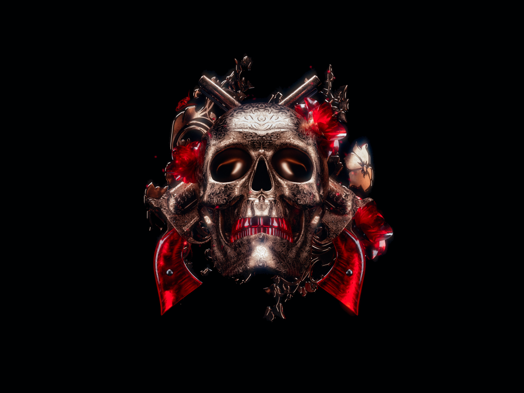 Skull Wallpaper 4K, 3D, Black background, Graphics CGI