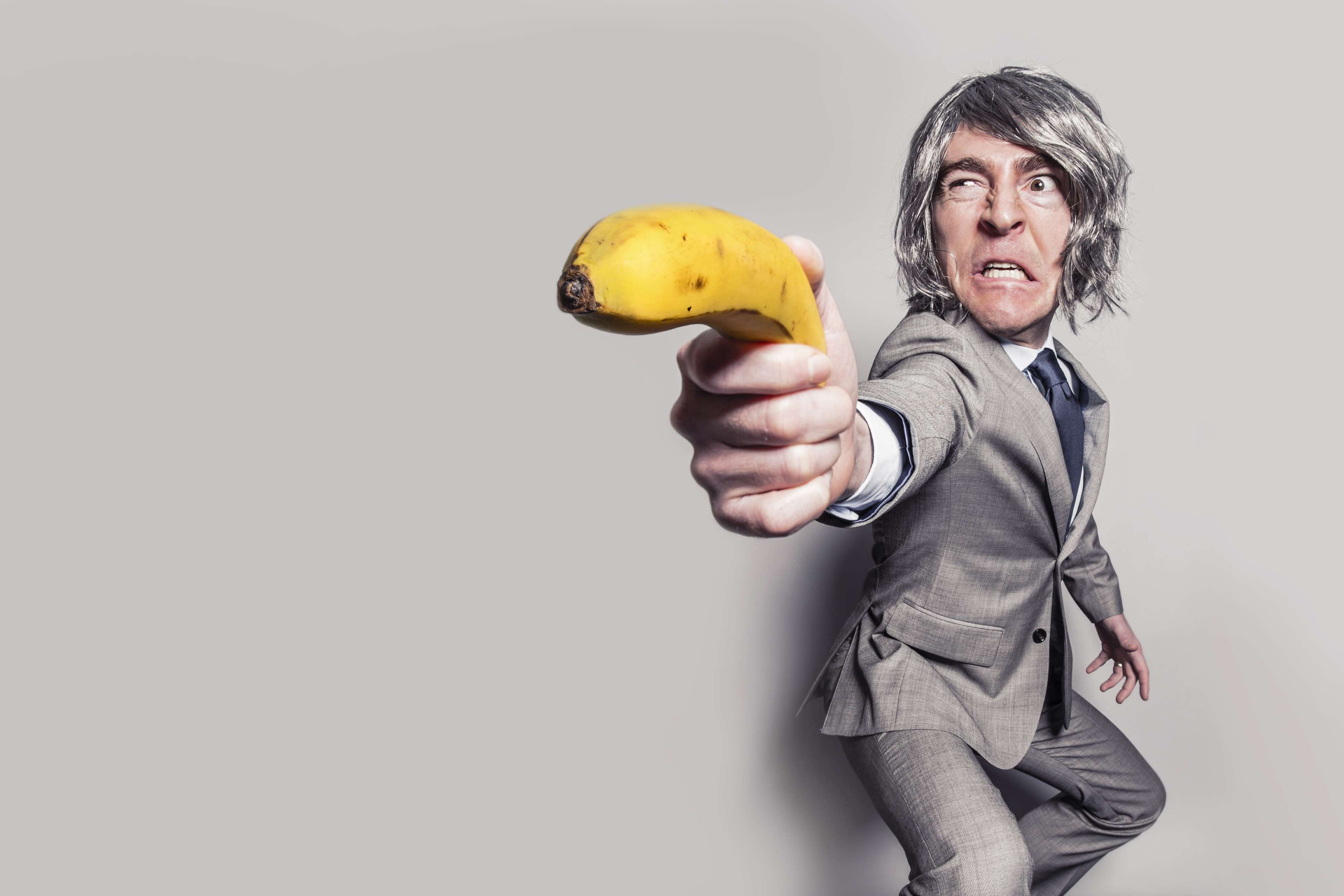 action, adult, angry, arm, banana, designer suit, expression, eyes, facial expression, formal, funny, hands, man, model, necktie, outfit, person, photohoot, posing, posture, robbery, suit, tie 4k wallpaper