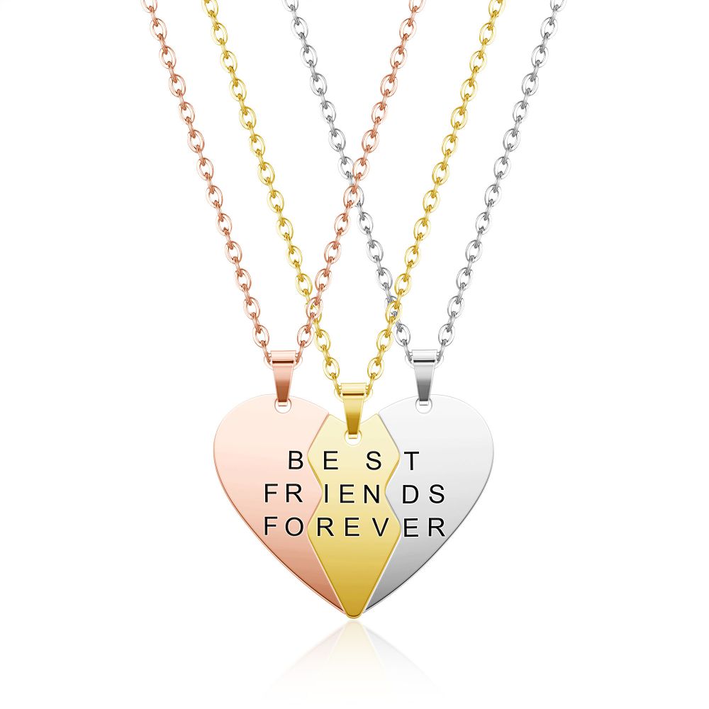Personalized Heart Puzzle Matching BFF Necklace 3PCS