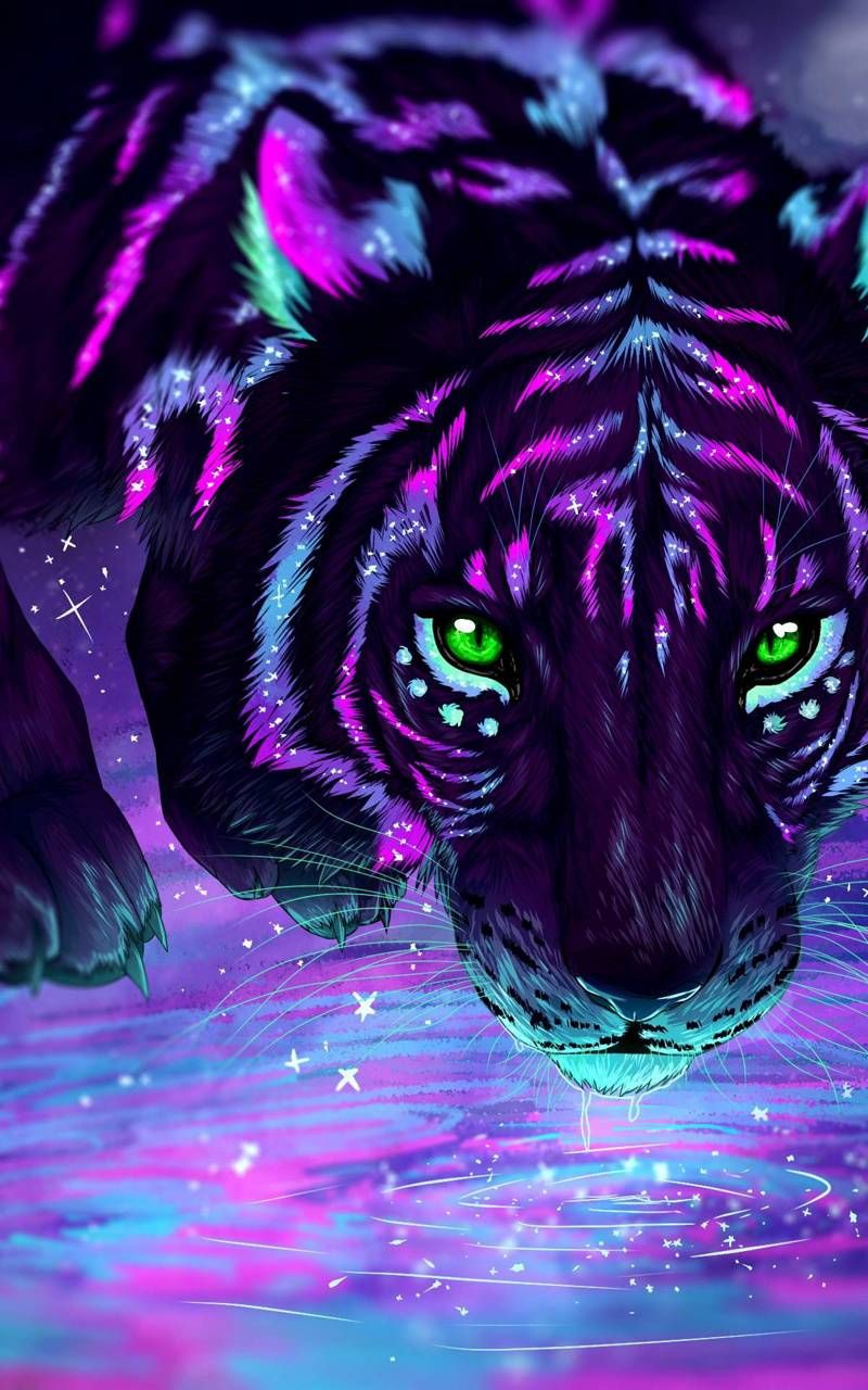 Download Purple Tiger wallpaper by TLCsr5862 now. Browse millions of popular panther Wallpaper. Neon wallpaper, Tiger art, Animal drawings