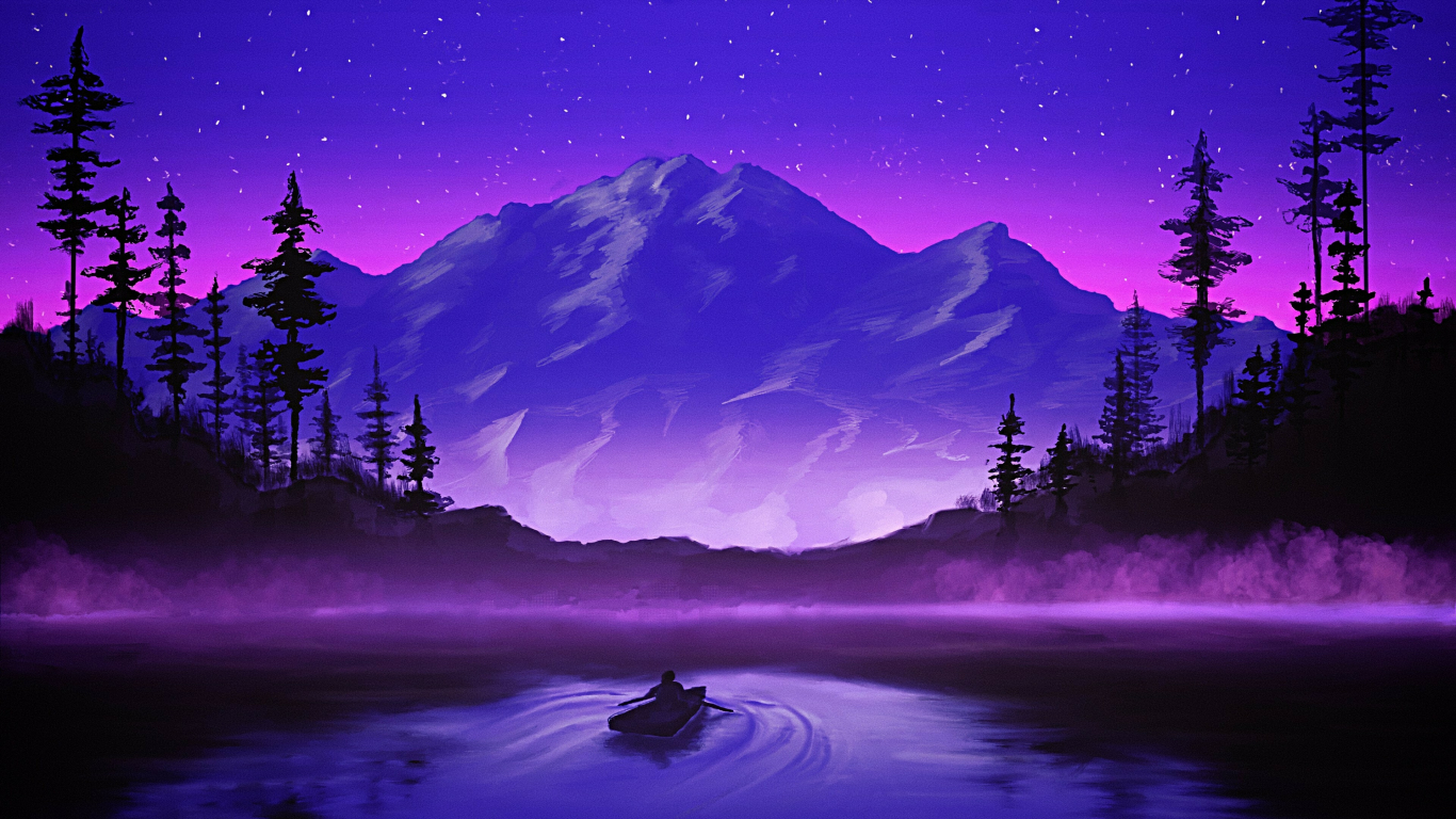 Boating Night Mountain Lake Beautiful Calm Wallpaper For Your XFCE Desktop