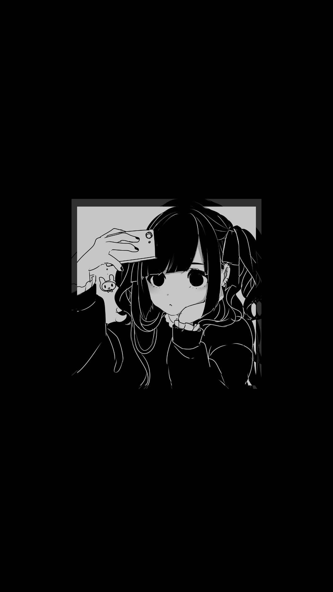 Download Simple Sad Anime Girl Black And White Wallpaper