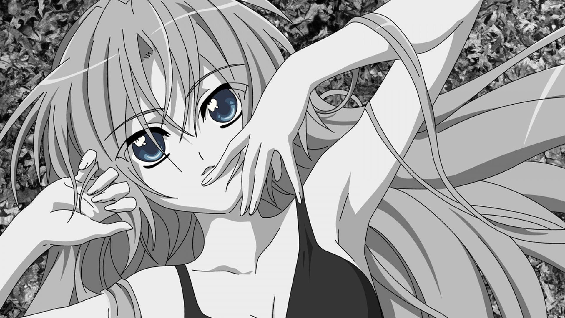 Download Cute Black And White Aesthetic Anime Girl Blue Eyes Wallpaper