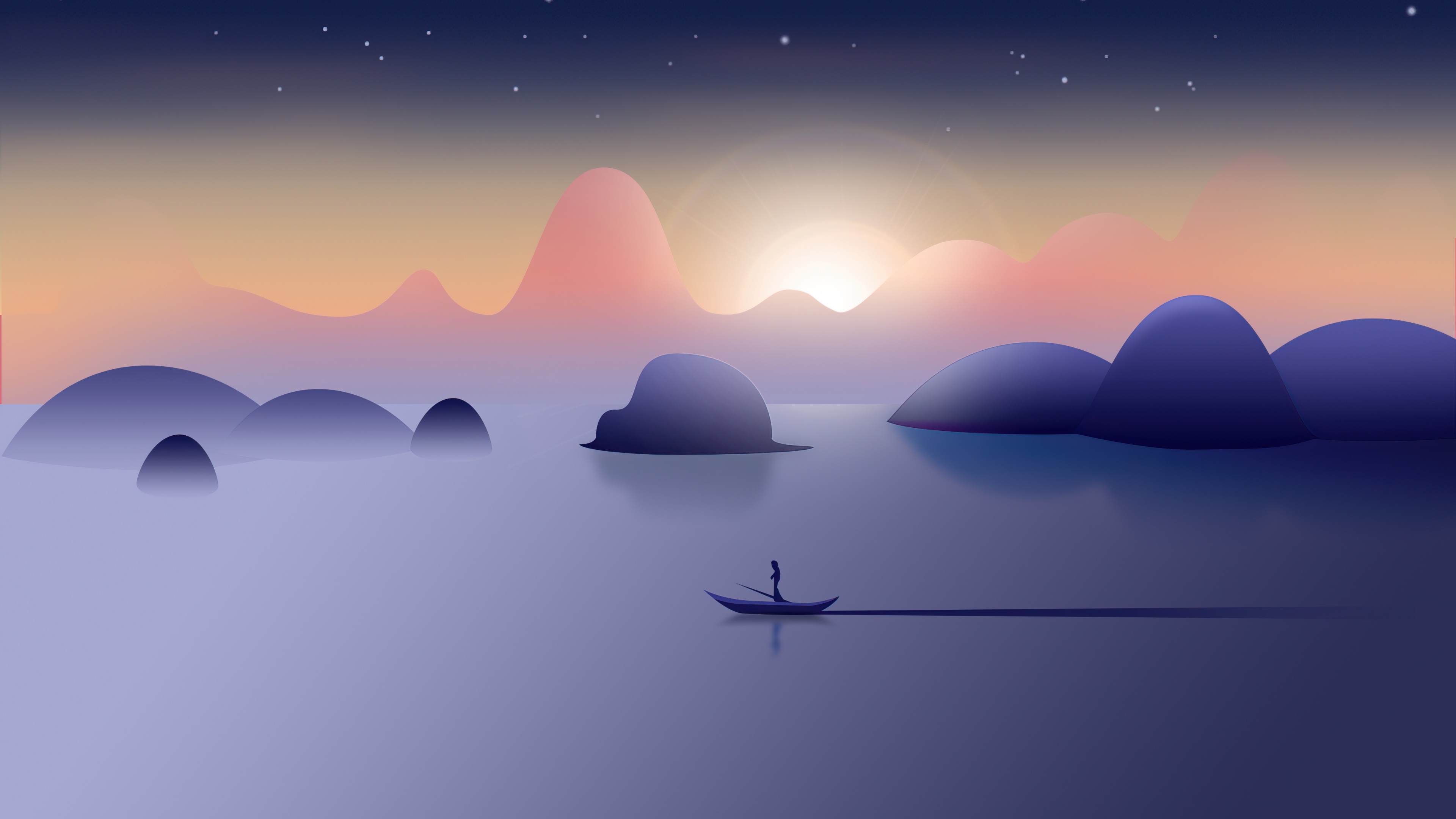 lake, boat, artist, artwork, digital art, hd, 4k, minimalism, minimalist Gallery HD Wallpaper