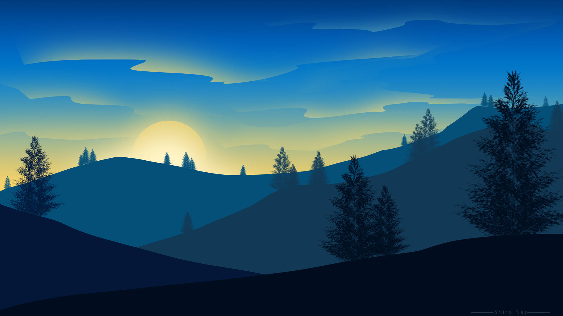 Download Aesthetic Landscape Mountain And Trees Art Wallpaper