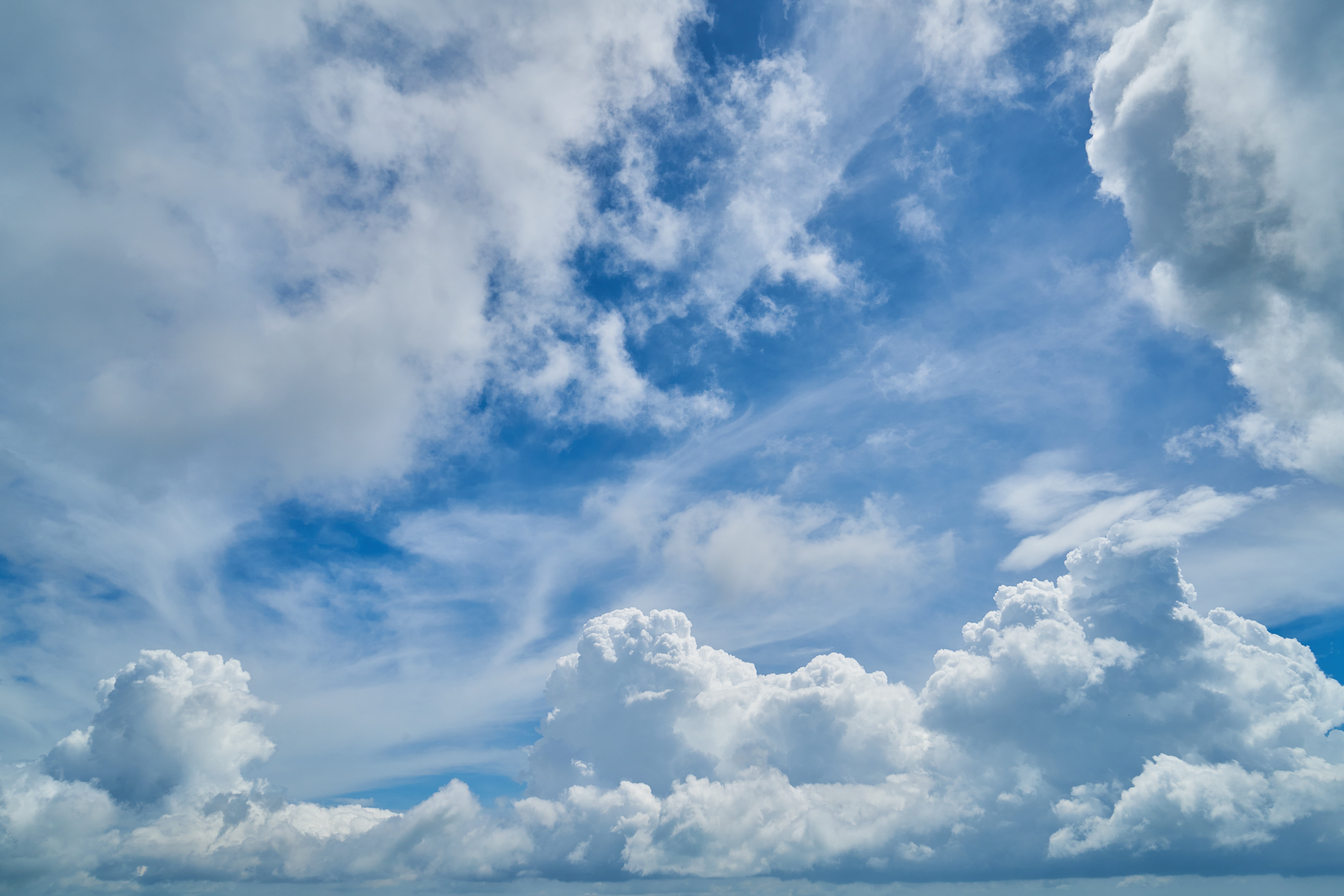 Wallpaper / high, blue, cloudscape, scenics, outdoors, fluffy, 8K, day, wind, overcast, cloud, texture, season, white, atmosphere, spring, cloud, background free download