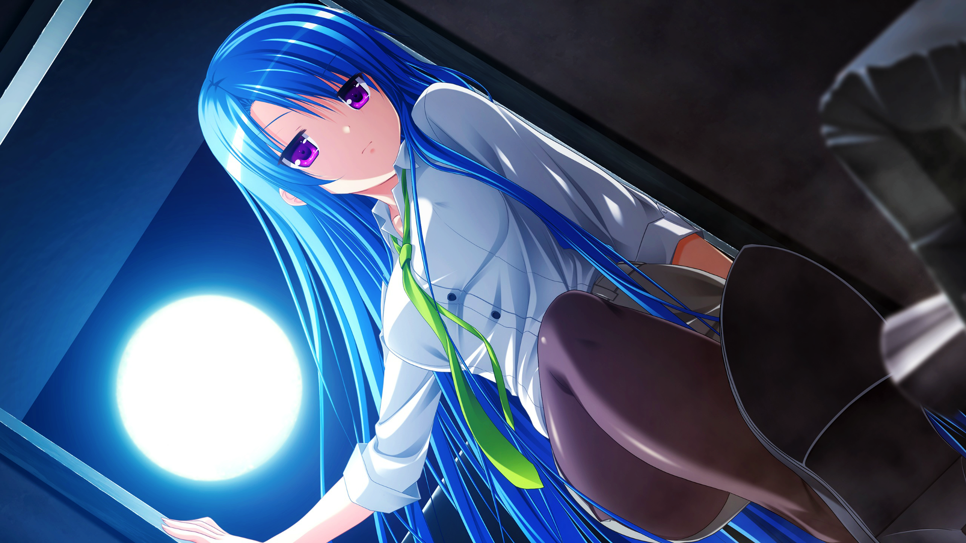 Wallpaper, anime girls, blue, visual novel, Gensou no Idea, Minase Kyoko, light, screenshot, computer wallpaper, organ 1920x1080
