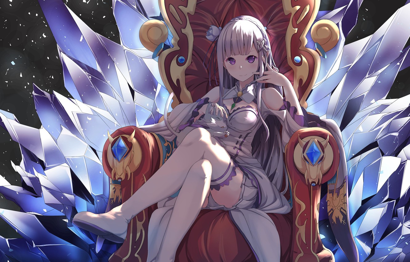 Wallpaper kawaii, ice, anime, Emilia, manga, bishojo, throne, light novel, japonese, Re: Zero Kara Hajime Chip Isek Or Seikatsu, Re Zero Kara Hajime Chip Isek Or Seikatsu, Re Zero