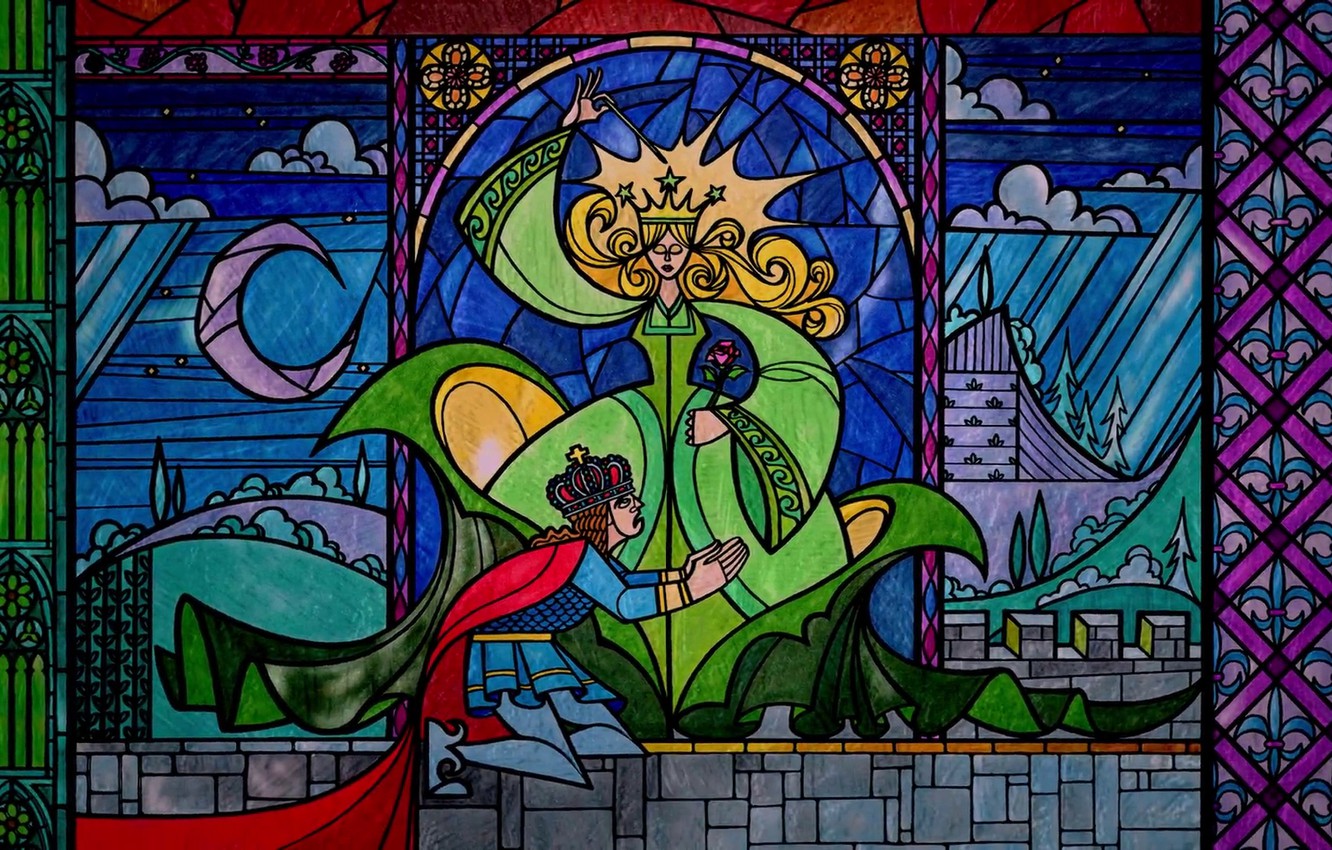 Wallpaper magic, tale, stained glass, Prince, Disney, sorceress, punishment, plea, Beauty and the Beast, Beauty and the Beast, Beauty and the Beast, stained glass image for desktop, section фильмы