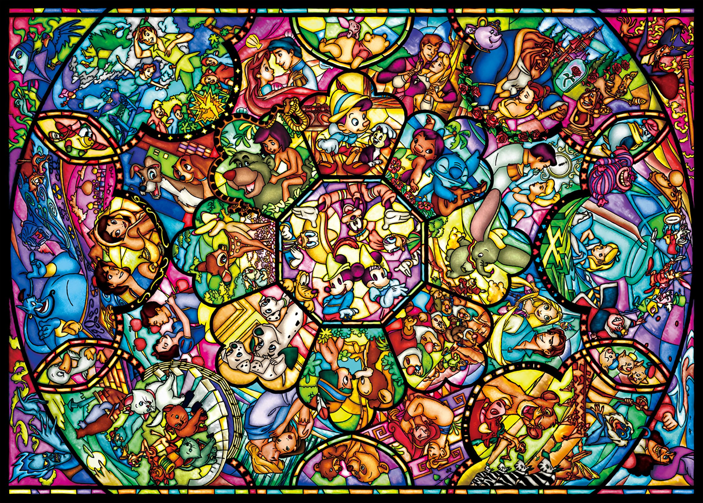 Tenyo Disney All Characters Stained Glass Jigsaw Puzzle (2000 Piece), Toys & Games