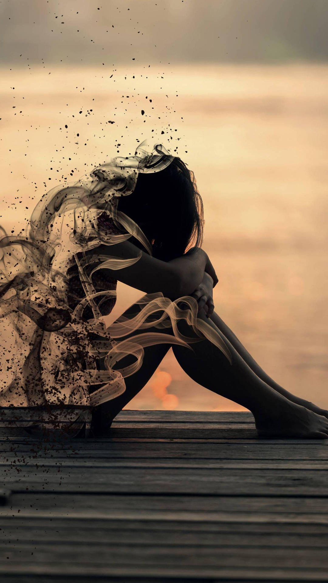 Download Sad Girl Alone Disintegrating Wallpaper
