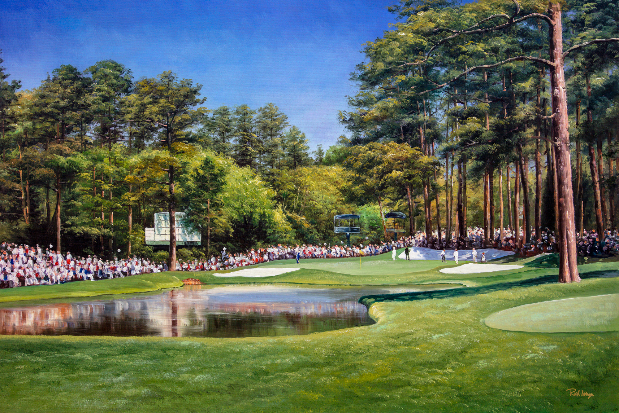 Augusta National Golf Club Masters Tournament Hole 16 Redbud golf course oil painting art print 2550