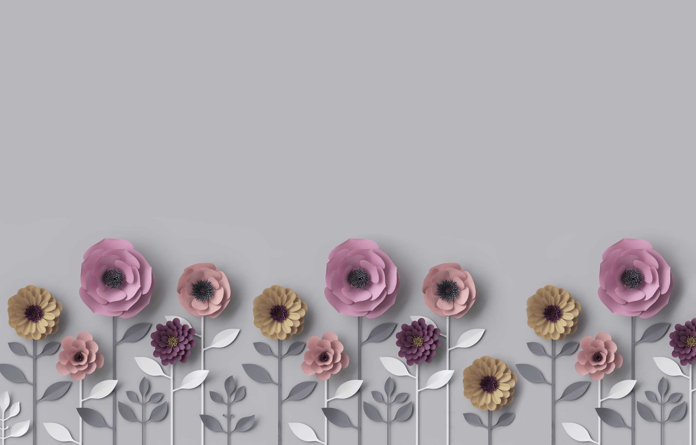 Grey & Pink Fun Paper Flower Wall Mural