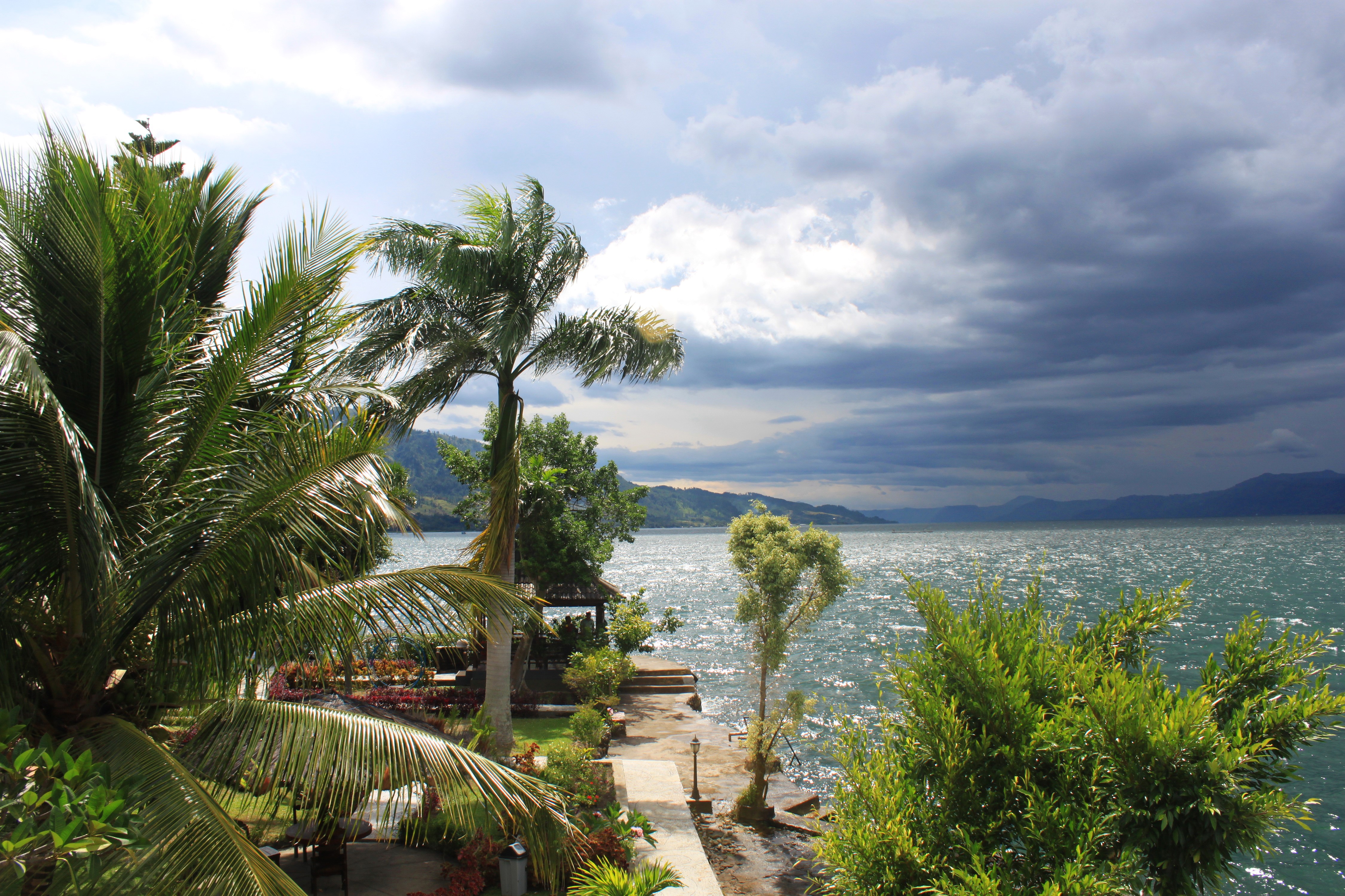 4K, Lake Toba Sumatra, Indonesia, Tropics, Sea, Sky, Palms Gallery HD Wallpaper