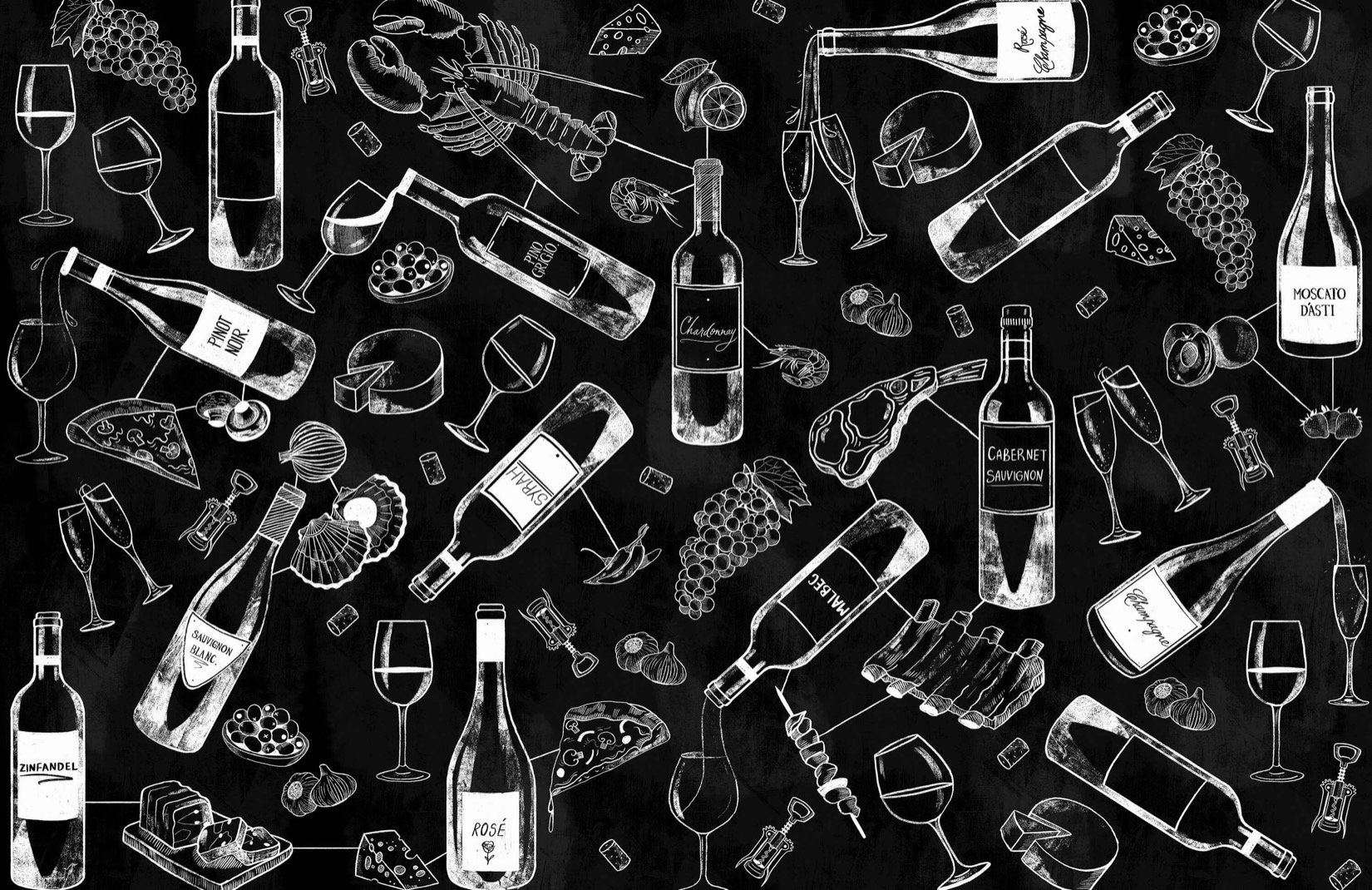 Food & Wine Chalkboard Wallpaper Mural