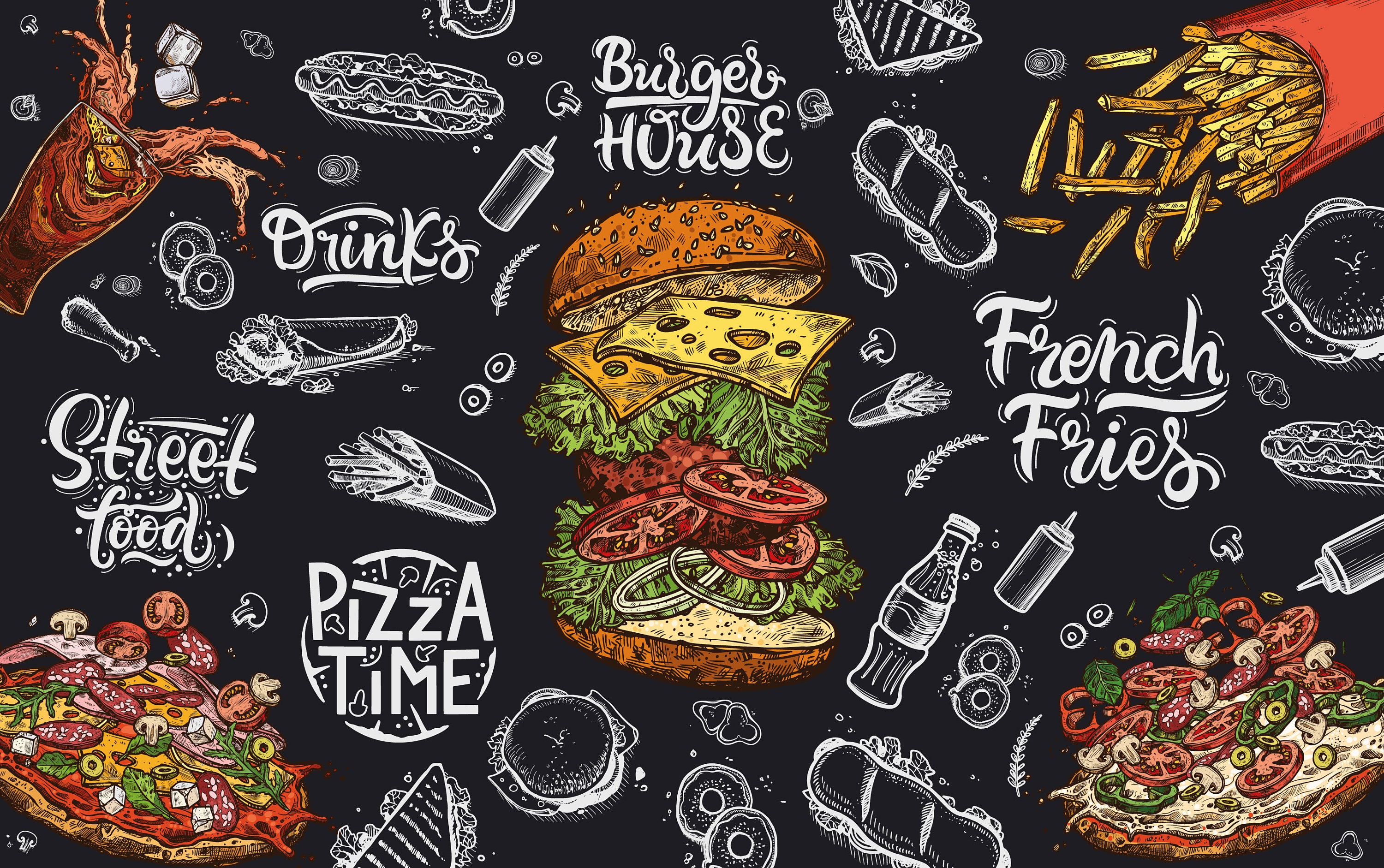Food & Wine Chalkboard Wallpaper Mural